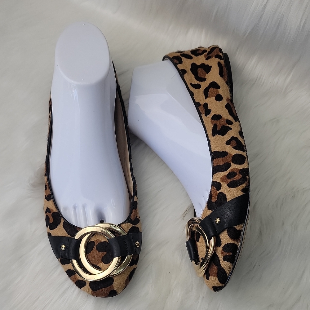 KARL LAGERFELD Liannes Leopard Animal Printed Calf Hair Embellished Ballet Flats